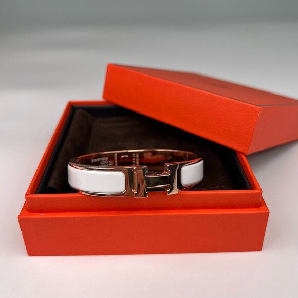 HermesSize GM Clic H Letter Embellished Blanc Women's Bracelet